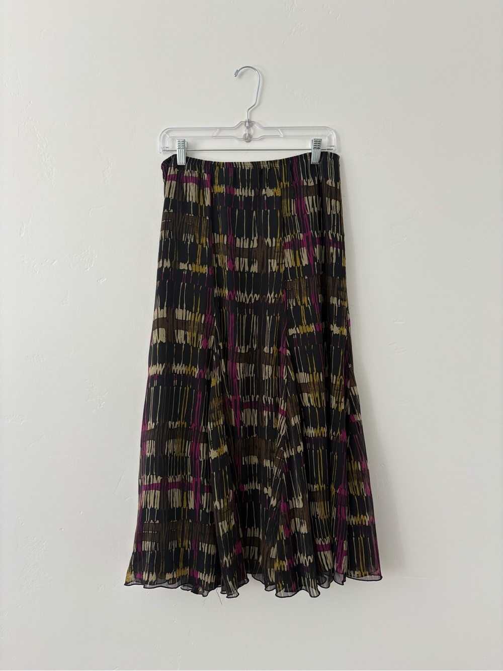 Ruby Rd. Black Pleated Midi Skirt with Purple and Olive Accents